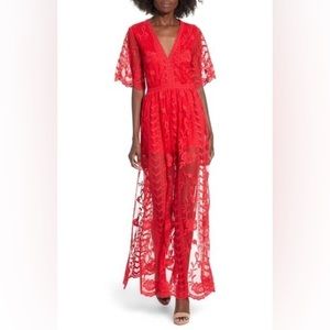 Red maxi dress v neck